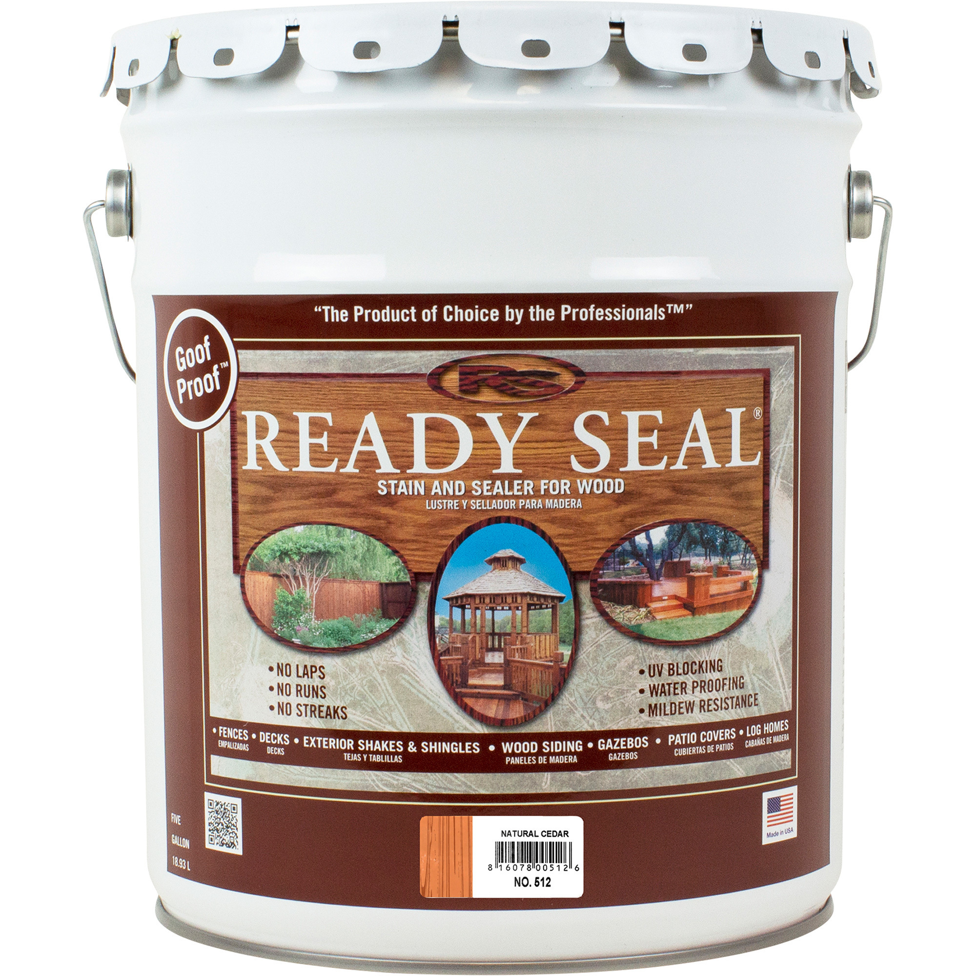 READY SEAL Exterior Wood Stain and Sealer, 5-Gal., Natural Cedar, Semi-Transparent, Flat, Model# 512